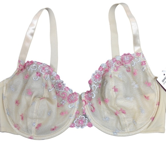 40C Donna L’Oren Lace Bra & Pantie Set, Light Cream Pink Floral Lace Romantic - Picture 2 of 7
